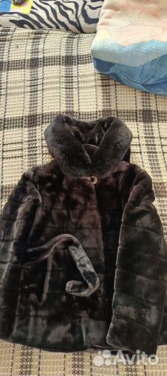 Искусственная шуба под норку с капюшоном