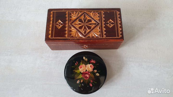 Шкатулка СССР дерево резная металл Жостово
