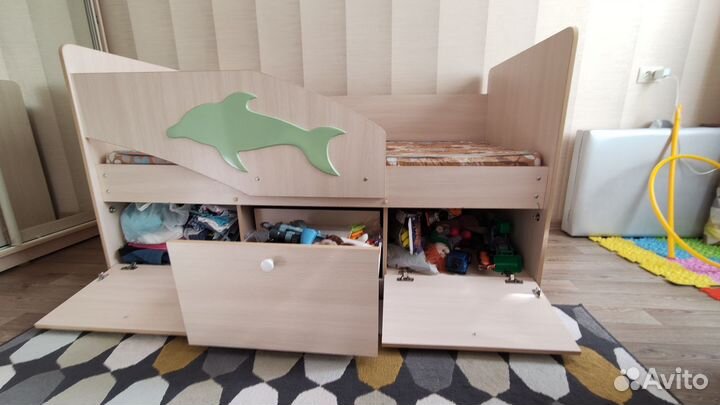 Детская кровать дельфин от 3 лет с бортиками бу