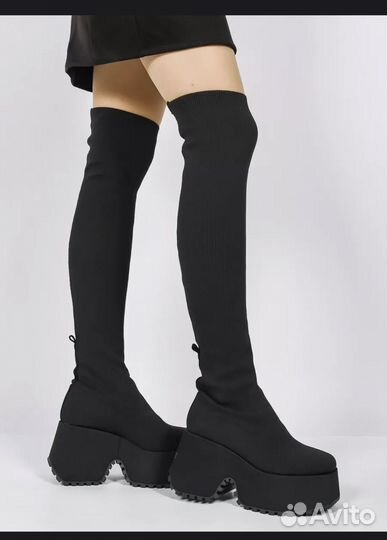 Сапоги зимние, чулки на платформе