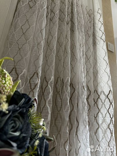 Тюль лен новый 4 и 5 метров вышитый купон беж