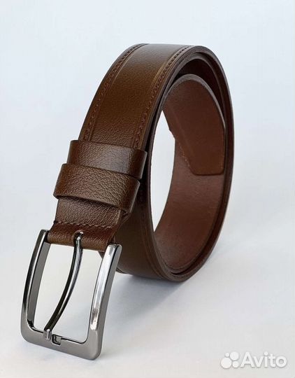 Мужской кожаный ремень коричневый