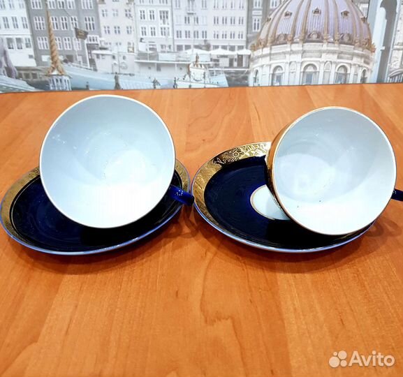 Чайная пара лфз (ссср) Кобальт, позолота фарфор