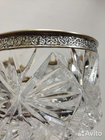 Хрустальная конфетница СССР с мельхиором