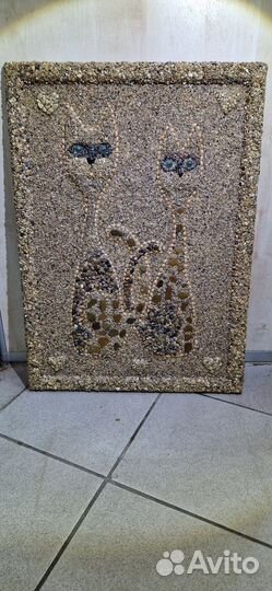 Картина панно кошки из камня ручная работа