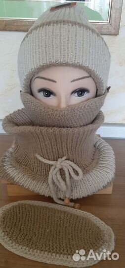 Комплект шапка, шарф-воротник и маска женский