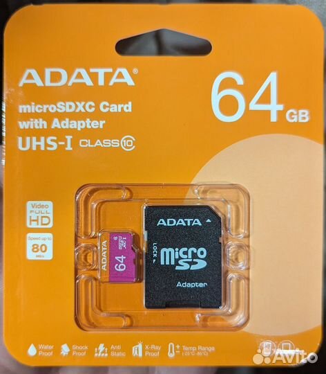 Карта памяти Micro sd xc 64 Гб adata class 10 UHS