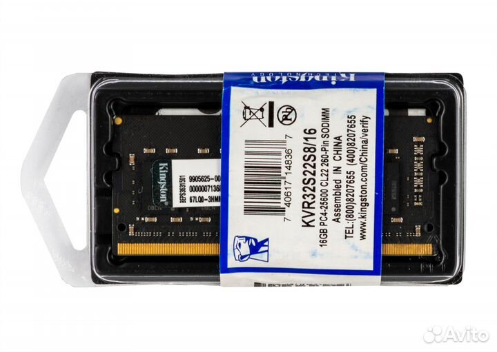 Kingston 16 гб DDR4 3200 мгц CL22 KVR32S22S8/16