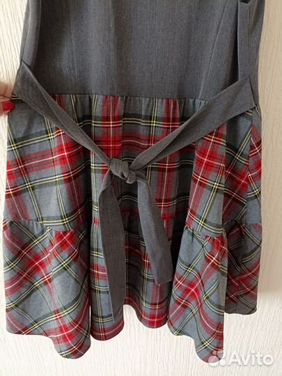 Сарафан школьный Отличники 134 см (серый+клетка)