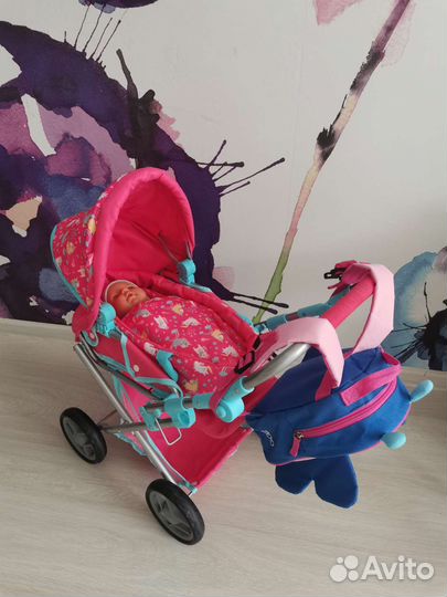 Коляска для куклы, пупс, детский рюкзачок