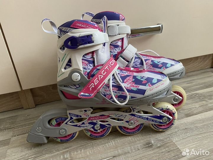 Роликовые коньки раздвижные 31-35 reaction rainbow