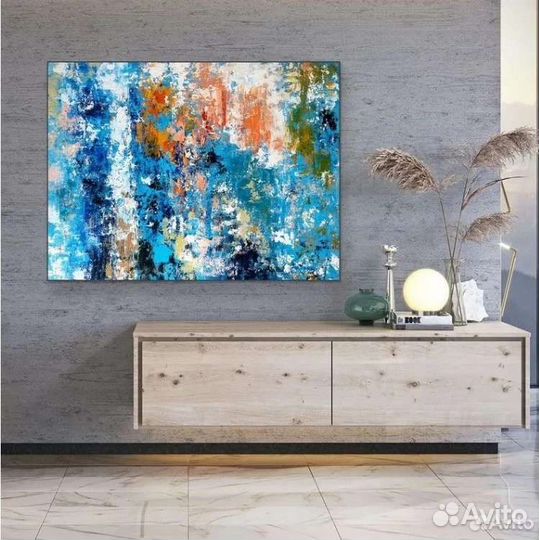 Картина маслом синяя абстракция