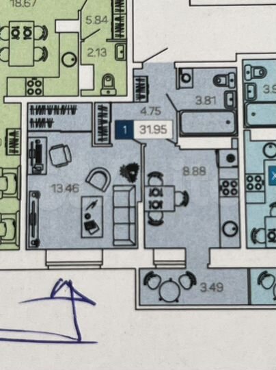 1-к. квартира, 30,9 м², 7/16 эт.