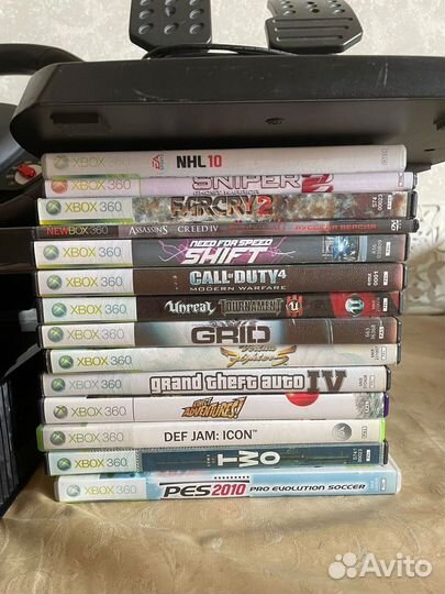 Xbox 360 Прошитый 250gb+Руль с педалями и Диски