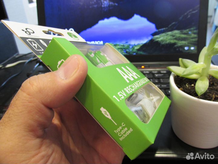 Батарейки-аккумуляторы ааа 2шт, зарядка Type-C USB