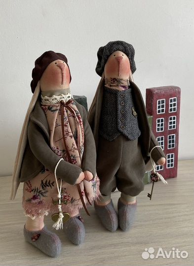 Интерьерная кукла тильда зайцы ручная работа