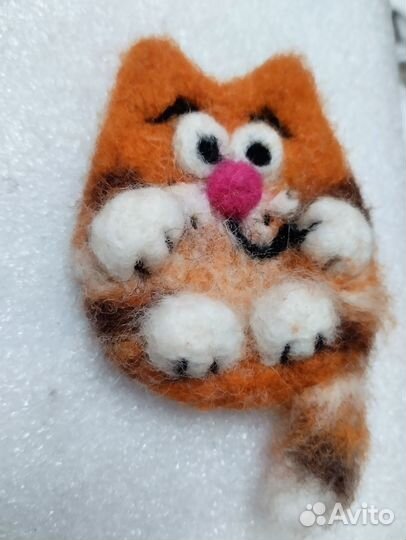 Брошь Рыжий кот, валяная из шерсти