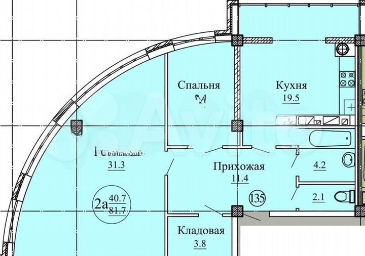 2-к. квартира, 81,7 м², 9/10 эт.