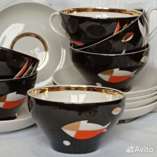 Винтажный сервиз Рыбки Аквариум Дулево