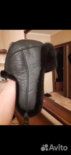Шапка кожаная с норковым мехом новая