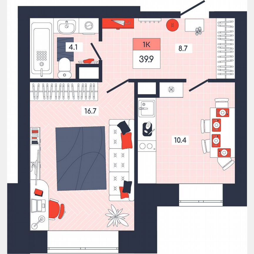 1-к. квартира, 39,9 м², 1/9 эт.