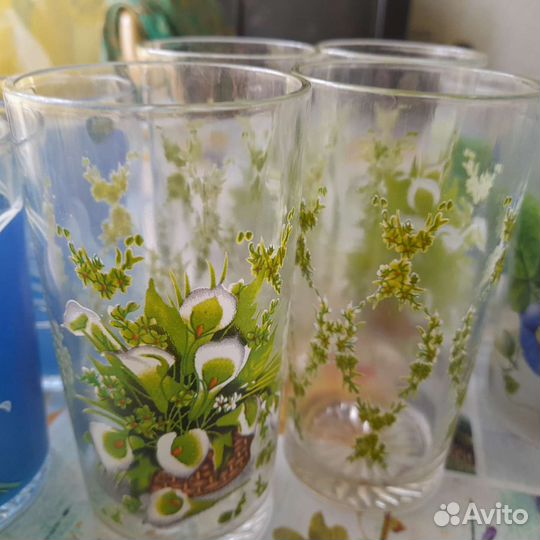Стаканы цветные наборами. Хрусталь. Вазы, рюмки