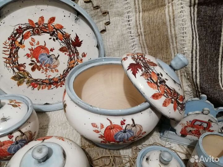 Набор Горшочки клош хлебница поднос ступка