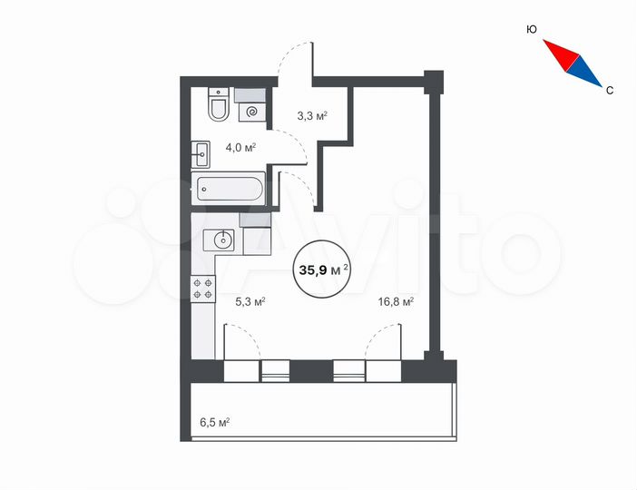 Квартира-студия, 35,9 м², 8/17 эт.