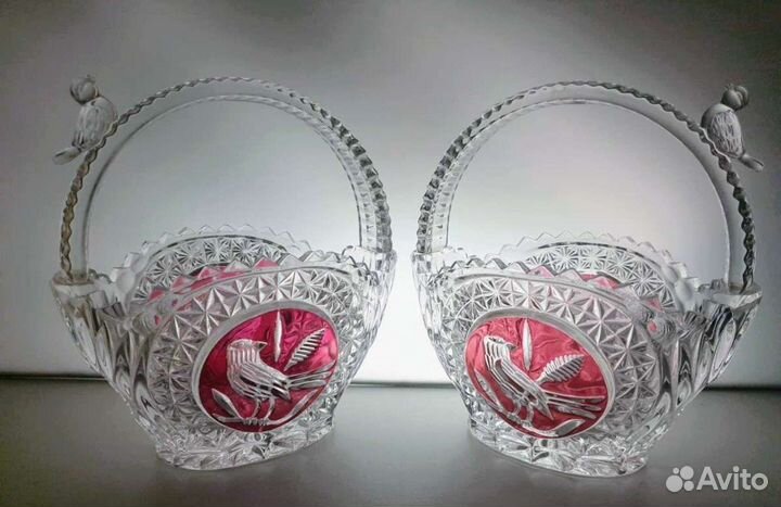 Ваза для фруктов цветной хрусталь