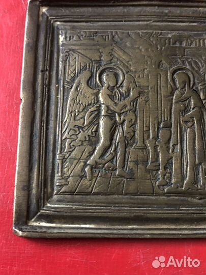 Старинная латунная створка от складня Благовещение
