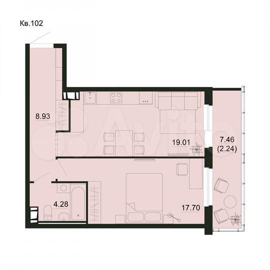 1-к. квартира, 52,2 м², 2/5 эт.