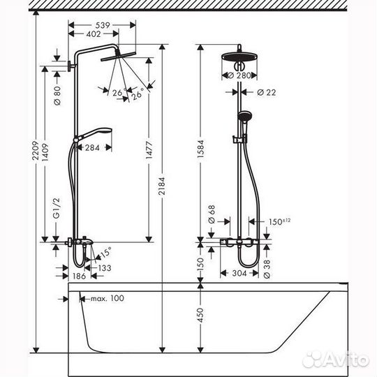 Душевая система Hansgrohe Croma Select S 280 1jet