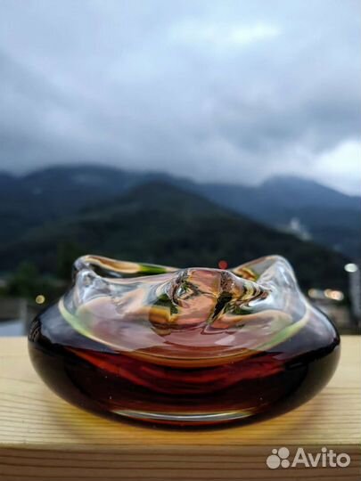 Конфетница Цветное стекло Гутная винтаж