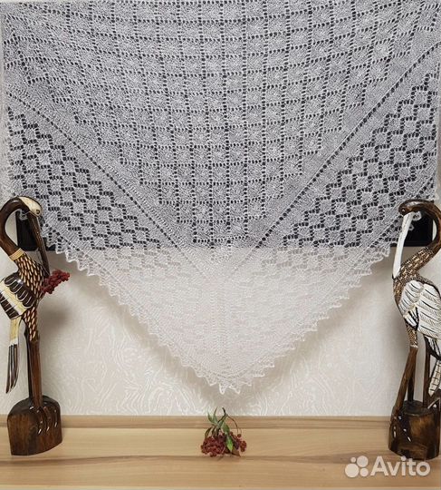 Белая паутинка Пуховая шаль ажурная Пуховый платок