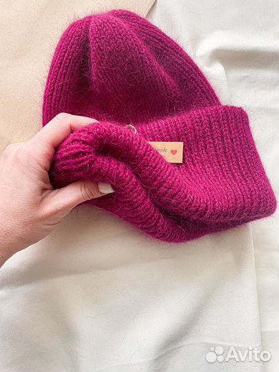 Шапка бини двойной отворот пух норки