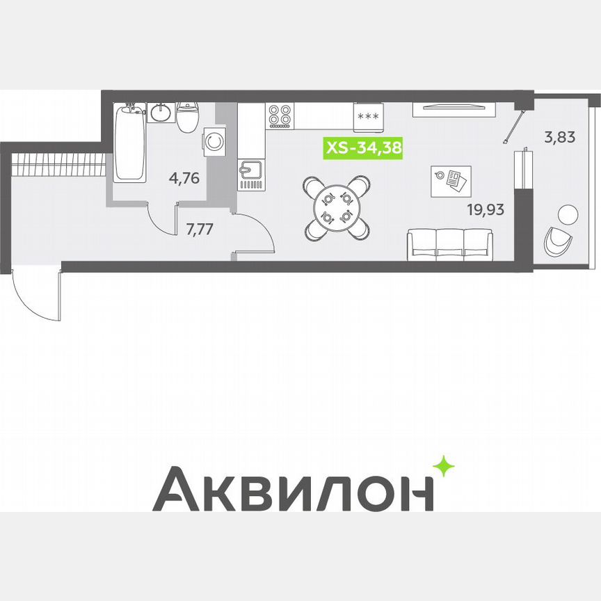 Квартира-студия, 34 м², 7/13 эт.