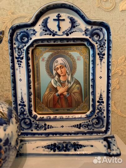 Икона фарфоровая гжель, Ваза большая гжель