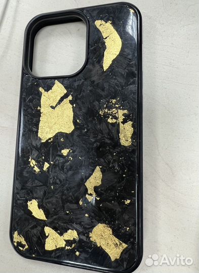 Чехол iPhone 13 pro битый карбон и золото