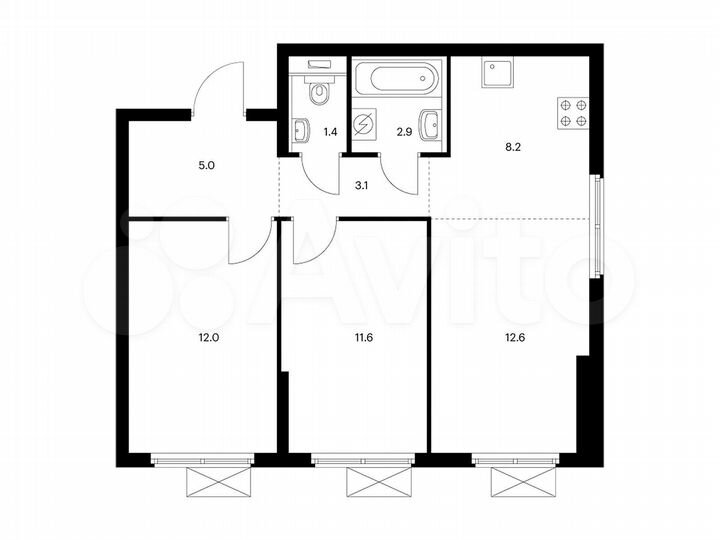 3-к. квартира, 56,8 м², 16/25 эт.