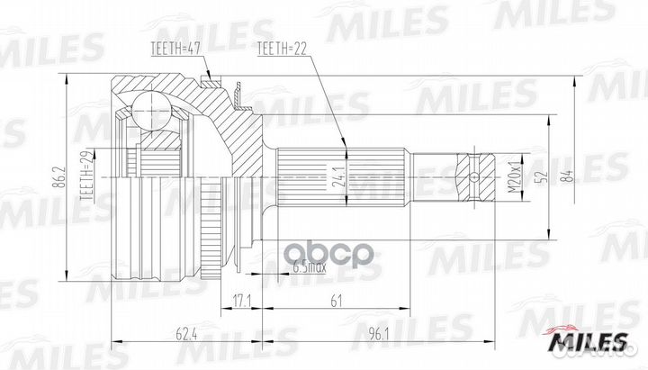 Шрус chevrolet lanos 1.4-1.5 97- нар. +ABS GA20