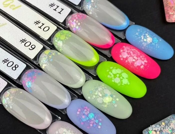 6 цветов гелей с блёстками