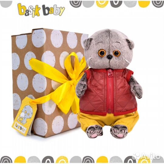 Кот Басик Baby 20 см в стеганом жилете