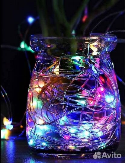 Гирлянда на батарейках (4м.) на проволоке Цветной