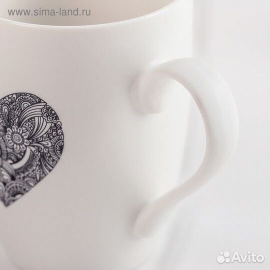 Кружка фарфоровая Доляна «Сердце», 350 мл, цвет бе