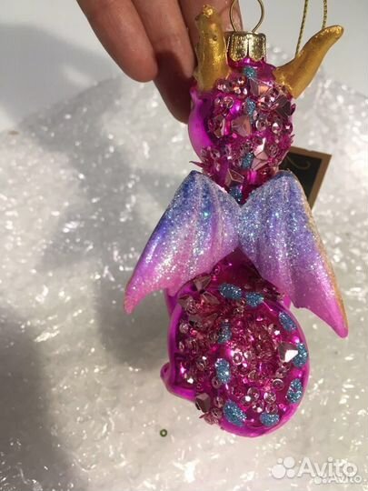 Елочная игрушка новая стекло дракон символ