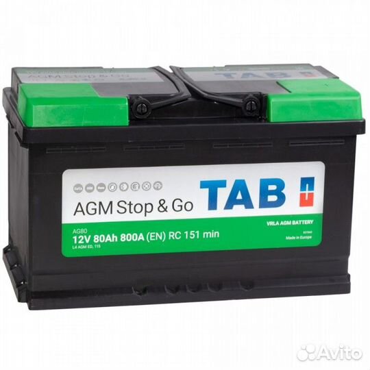 Аккумулятор TAB AGM 80R обр. пол. 80 Ач