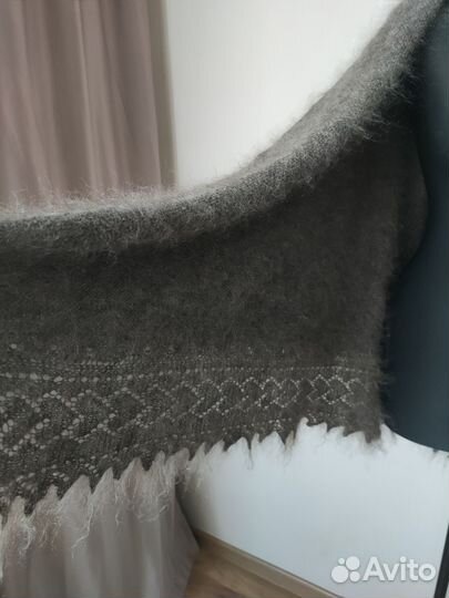 Новый серый Оренбургский пуховой платок