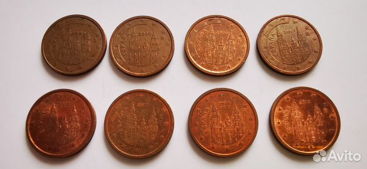 Набор монет 2 цента Испания
