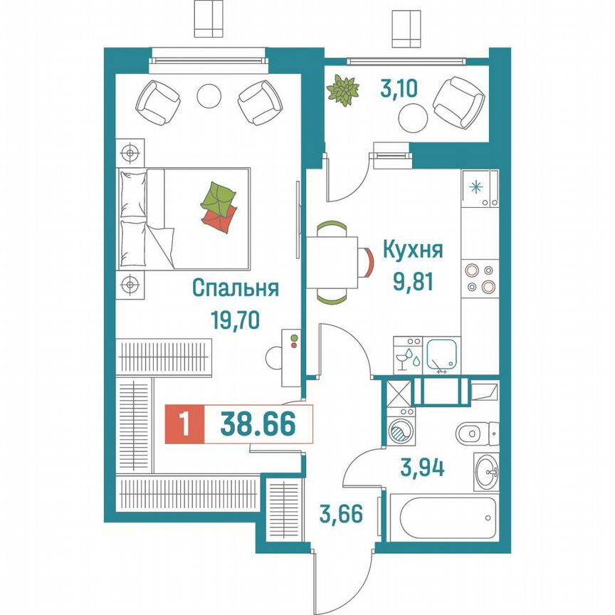 1-к. квартира, 38,7 м², 7/18 эт.