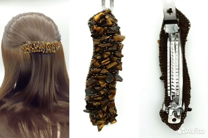 Заколка для волос из бисера и натур. камня